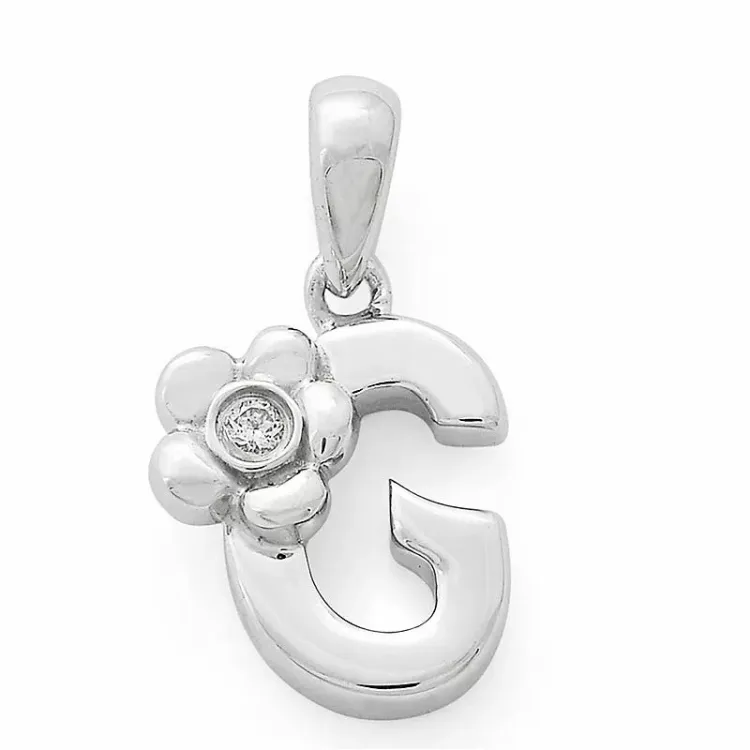 bokstav g diamantberlocker i 9 carat vitguld 0,01 ct