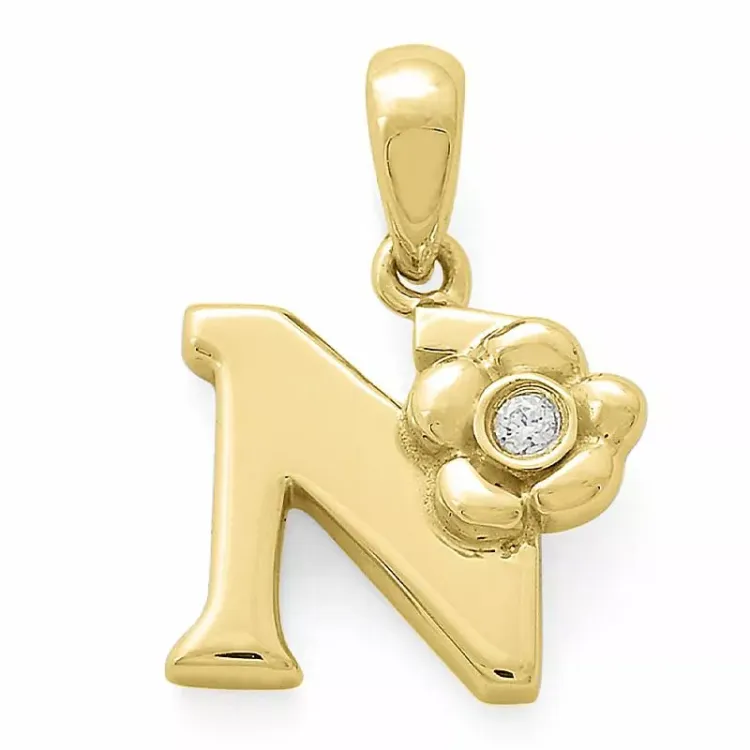 bokstav n diamant hängen i 9 carat guld 0,01 ct