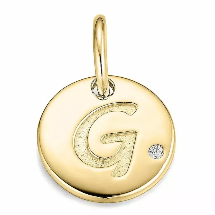 bokstav g diamant hängen i 9 carat guld 0,01 ct