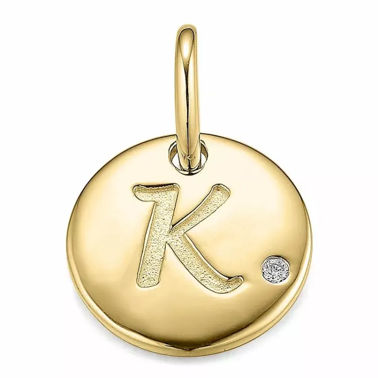 Bokstav k diamantberlocker i 9 carat guld 0,01 ct