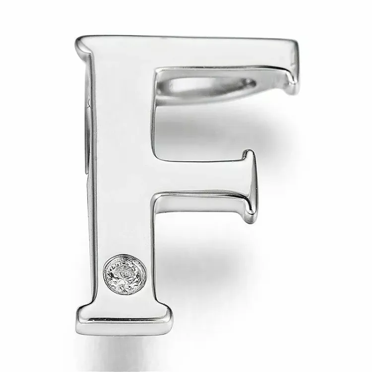 bokstav f diamant hängen i 9 carat vitguld 0,01 ct