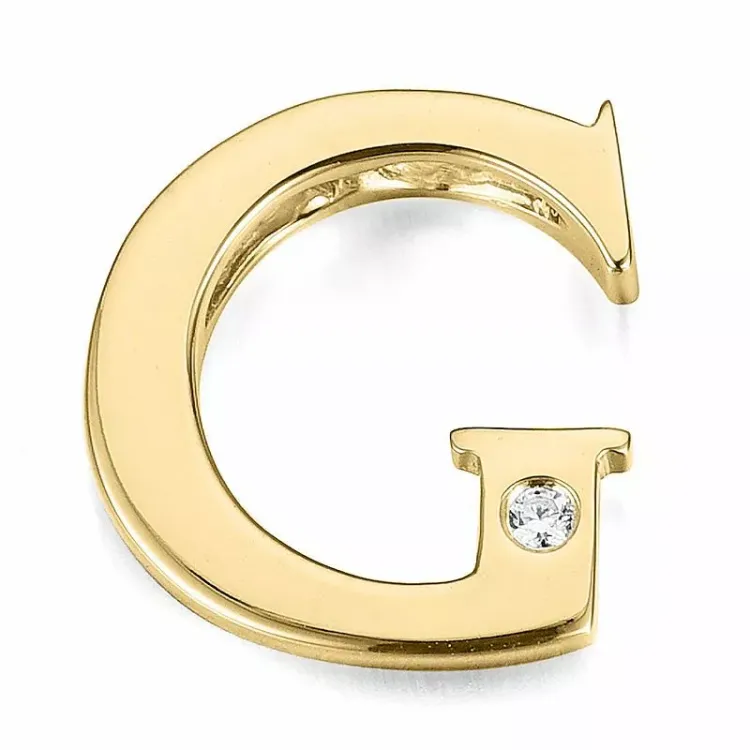 bokstav g diamant hängen i 9 carat guld 0,01 ct