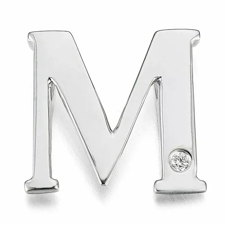 bokstav m diamant hängen i 9 carat vitguld 0,01 ct