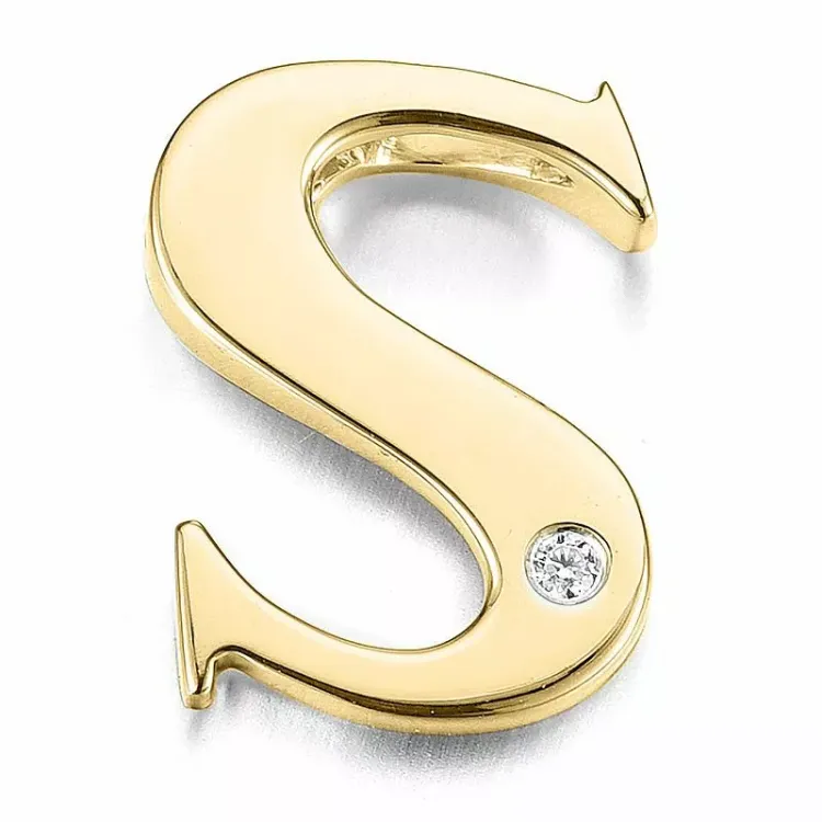 bokstav s diamant hängen i 9 carat guld 0,01 ct