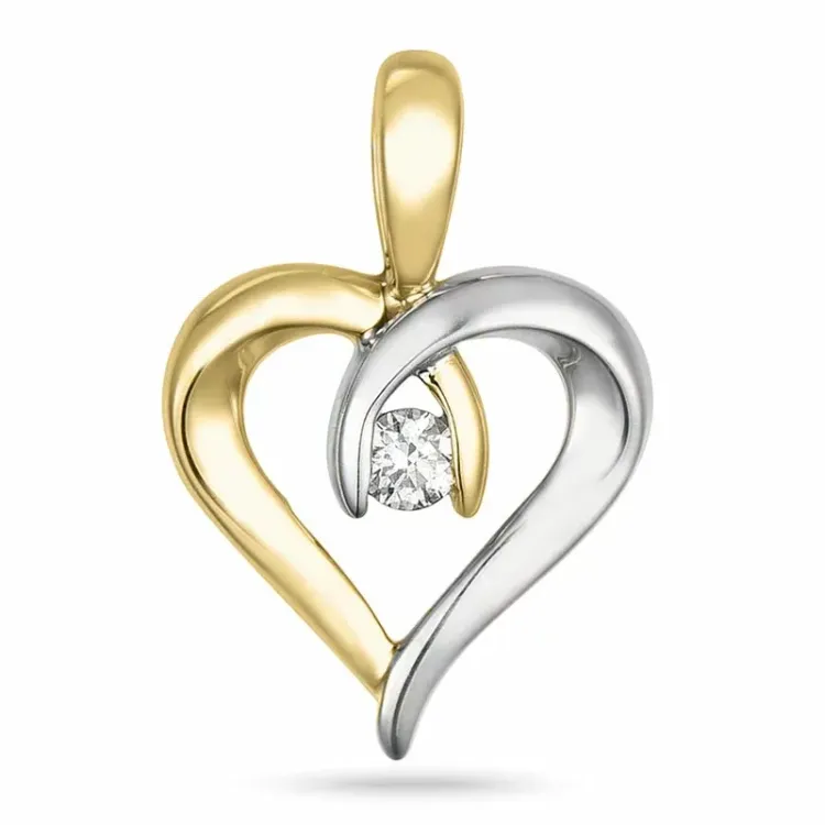 hjärta diamant hängen i 8 carat guld- och vitguld 0,04 ct