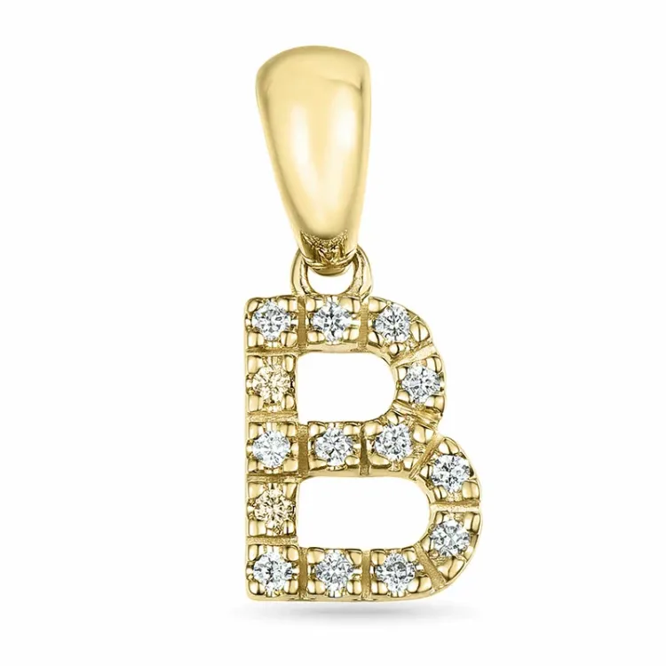 bokstav b diamant hängen i 9 carat guld 0,084 ct