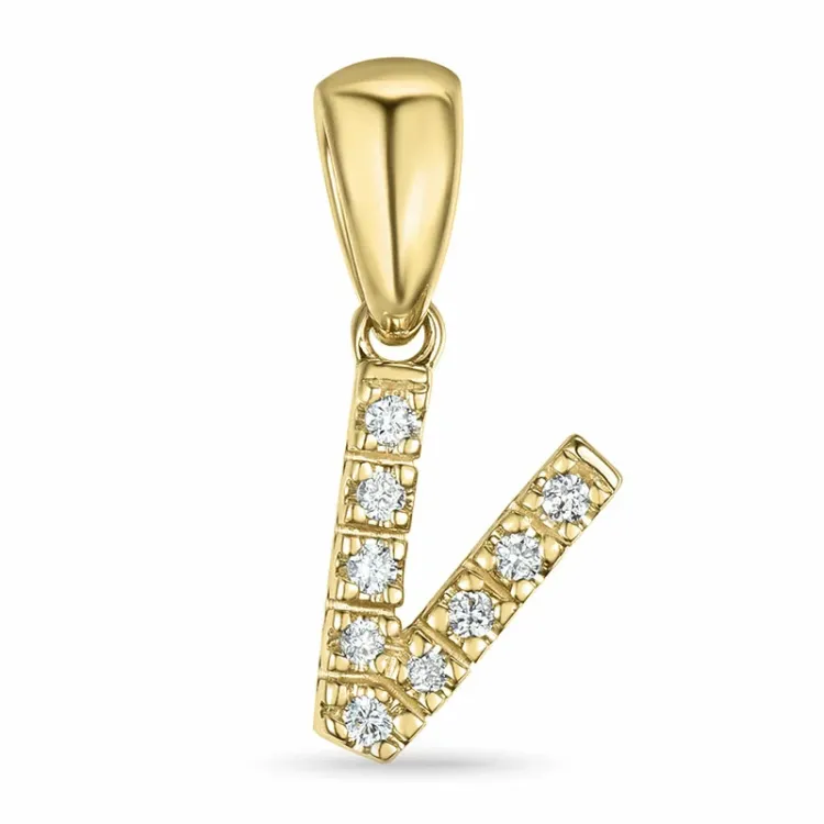 bokstav v diamant hängen i 9 carat guld 0,065 ct