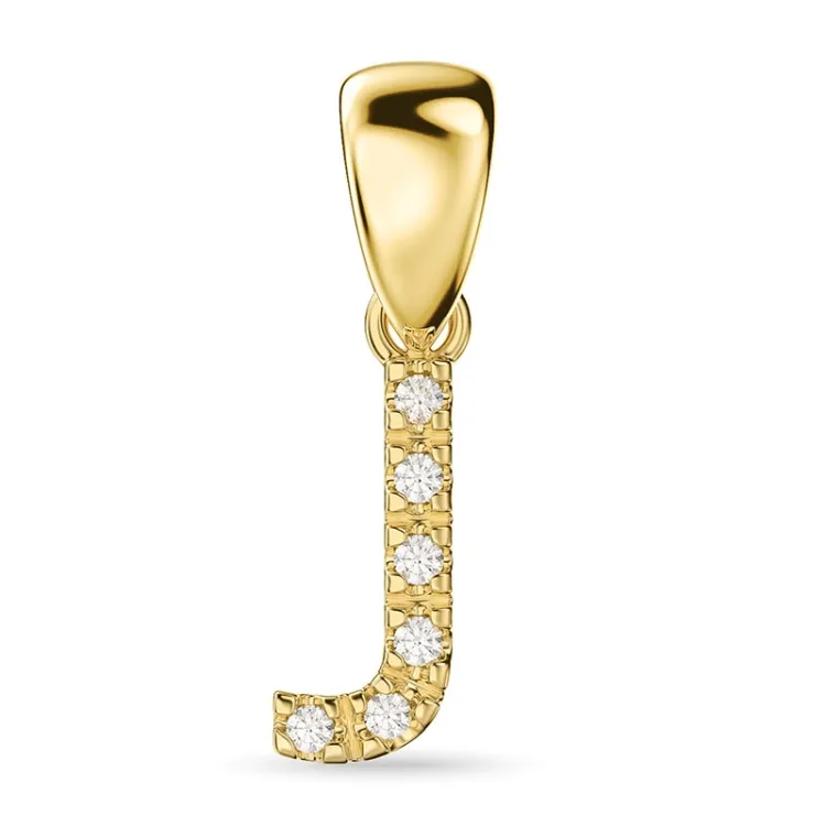 bokstav j diamant hängen i 9 carat guld 0,04 ct