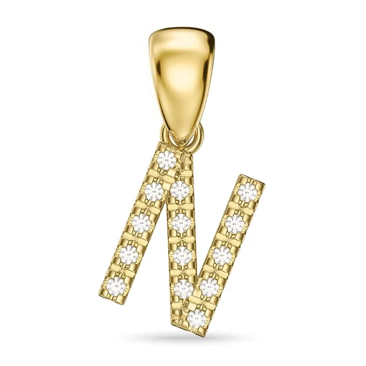 bokstav n diamant hängen i 9 carat guld 0,08 ct