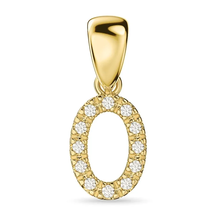 bokstav o diamant hängen i 9 carat guld 0,07 ct