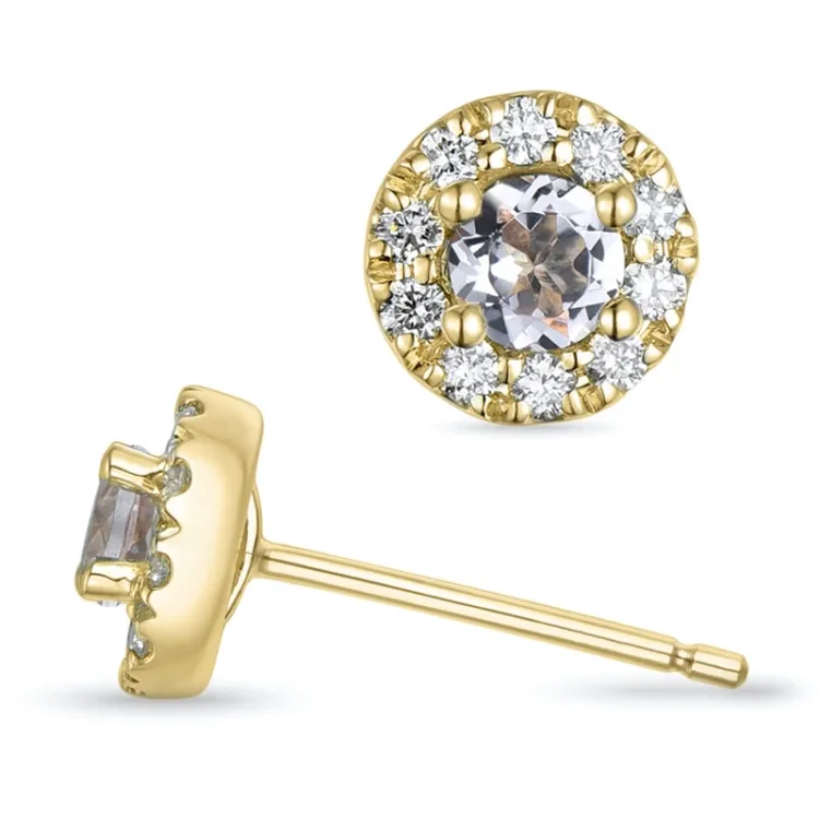 runda morganit briljiantöronringar i 9 karat guld med morganit och diamant