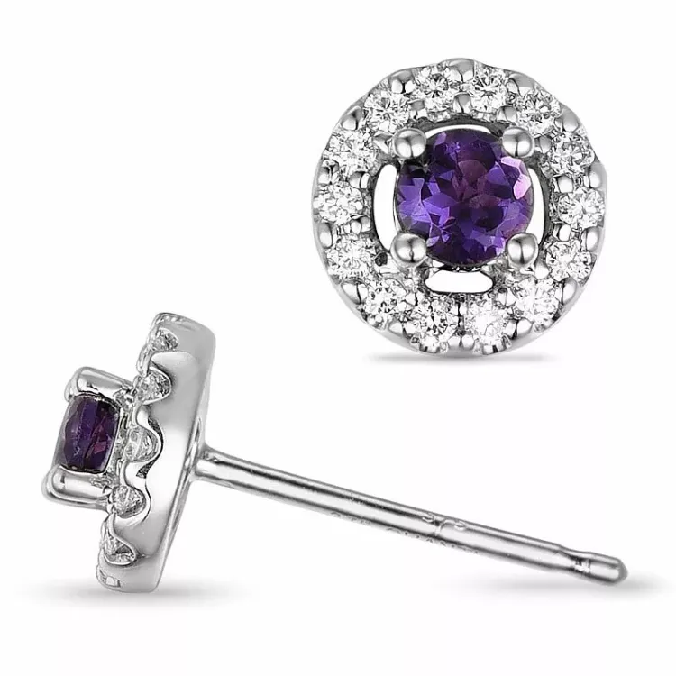 runda ametist diamantörhängen i 9 karat vitguld med diamant och ametist 
