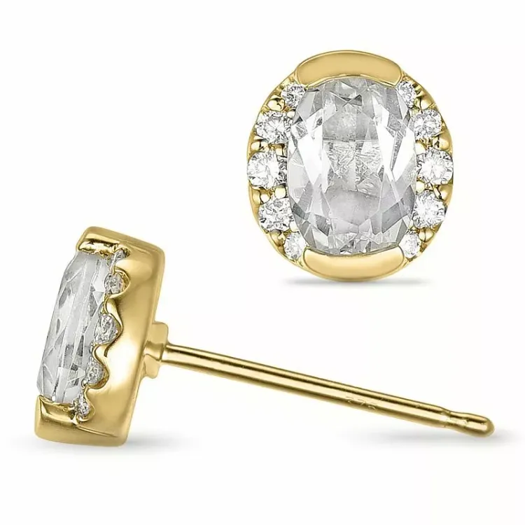 runda vita kvarts diamantörhängen i 9 karat guld med diamant och kvarts 