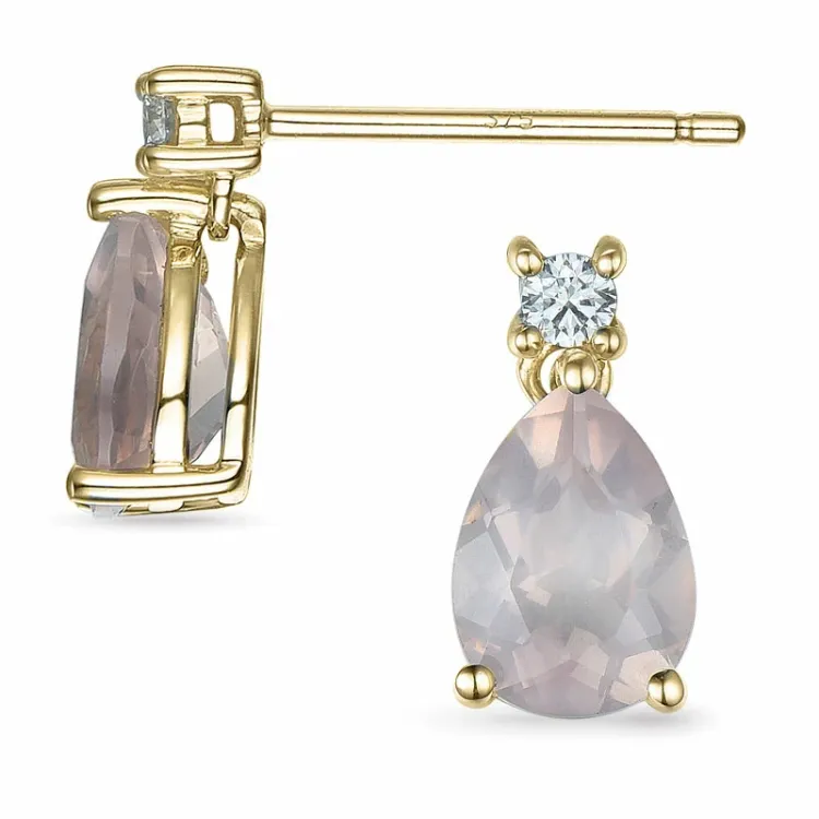 droppe rosa kvarts briljiantöronringar i 9 karat guld med rosa kvarts och diamant 