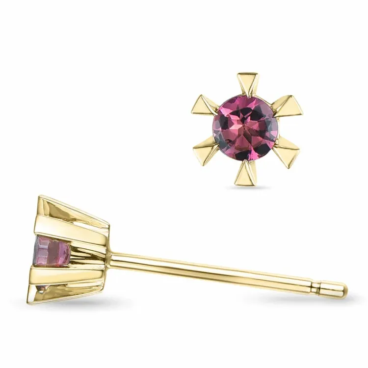 2 x 0,10 ct rosa turmalin solitäreörhängestift i 9 karat guld med turmalin