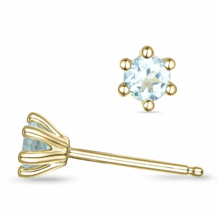 2 x 0,22 ct akvamarin solitäreörhängestift i 9 karat guld med akvamarin