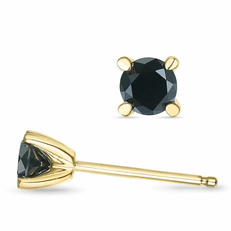 svart diamant solitäreörhängestift i 9 karat guld med diamant 