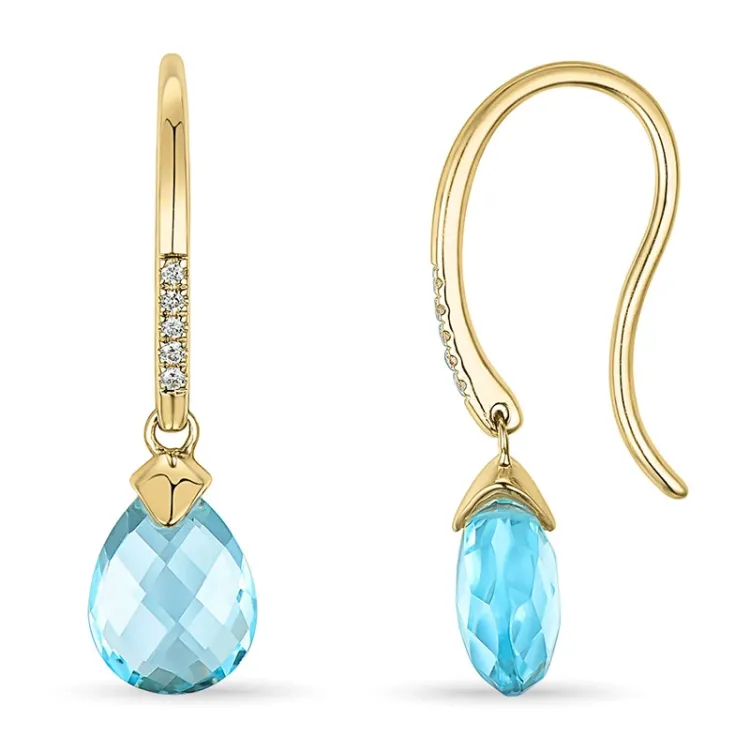 blå topas diamantörhängen i 9 karat guld med topas och diamant 