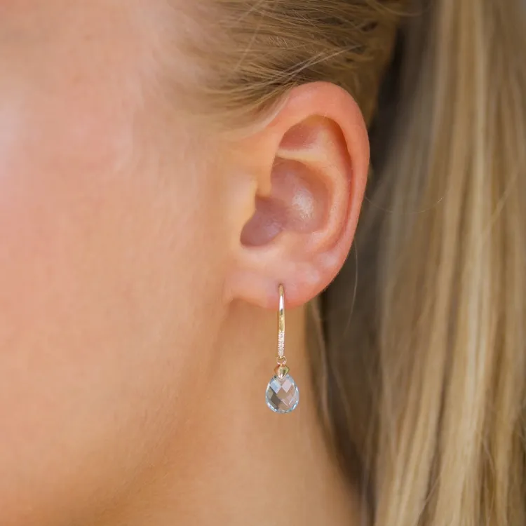 blå topas diamantörhängen i 9 karat guld med topas och diamant 