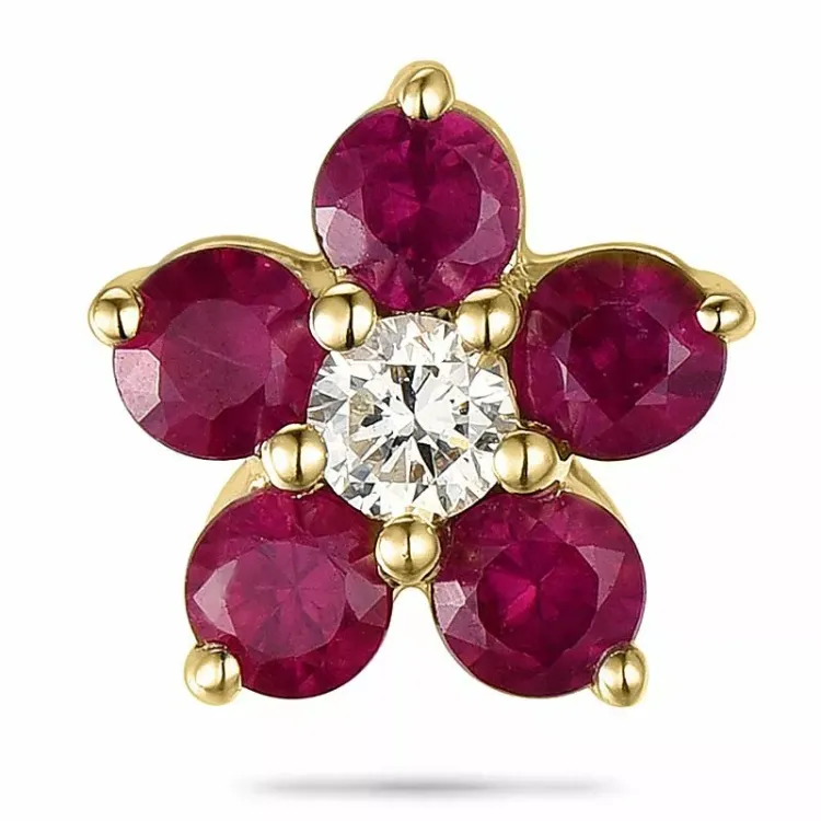 Blommor rubin diamantberlocker i 9 carat guld 0,06 ct 0,45 ct