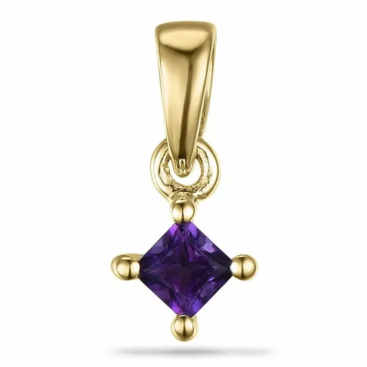 Fyrkantigt ametist hängen i 9 carat guld 0,10 ct