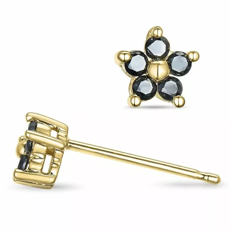 blommor svarta diamantörhängen i 9 karat guld med svart diamant 