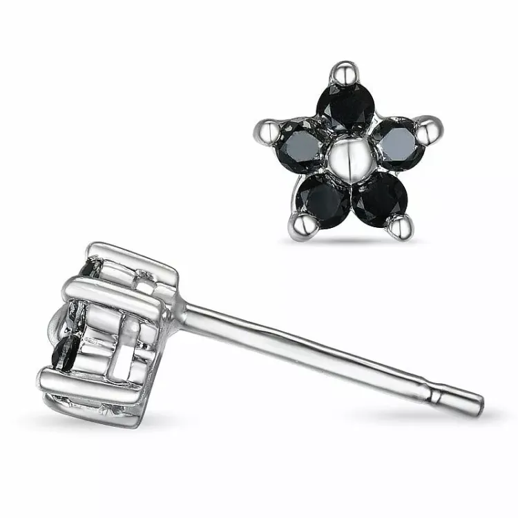 blommor svarta diamant örhängen i 9 karat vitguld med svart diamant 
