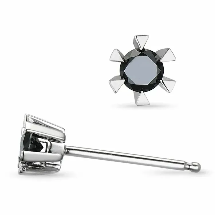 svart diamant solitäreörhängestift i 9 karat vitguld med diamant 