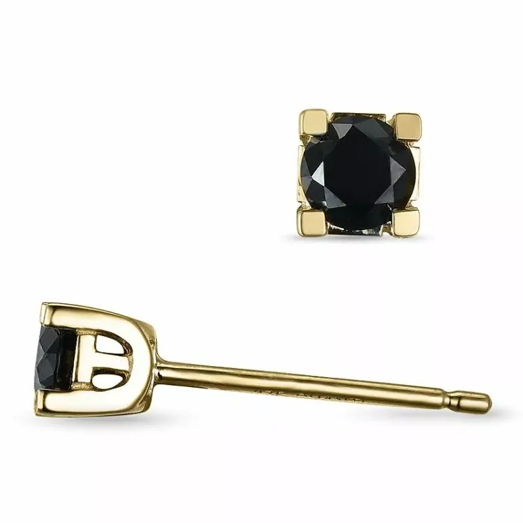 runda svarta diamant solitäreörhängestift i 9 karat guld med svart diamant 