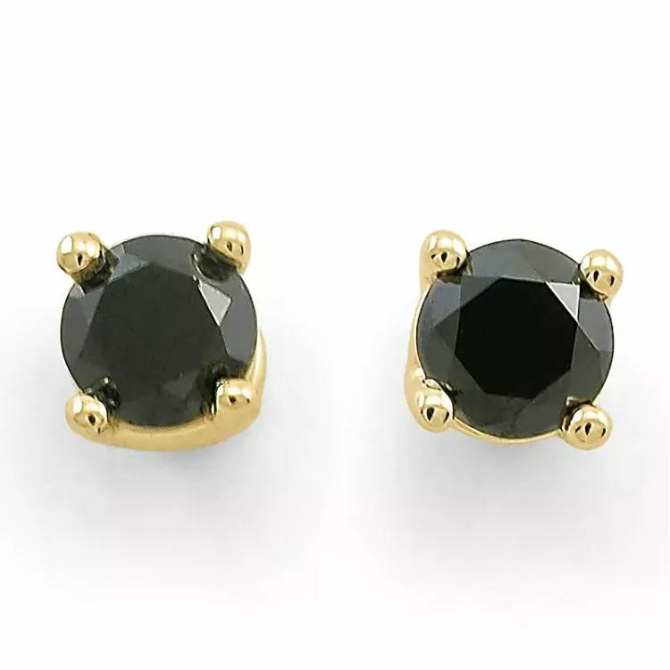 runda svarta diamant solitäreörhängestift i 9 karat guld med svart diamant 