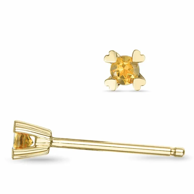 2 x 0,05 ct citrin solitäreörhängestift i 9 karat guld med citrin