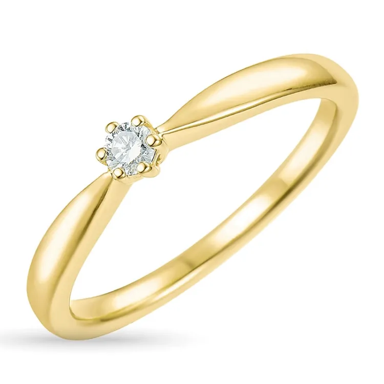 diamant solitärring i 14  karat guld 0,07 ct