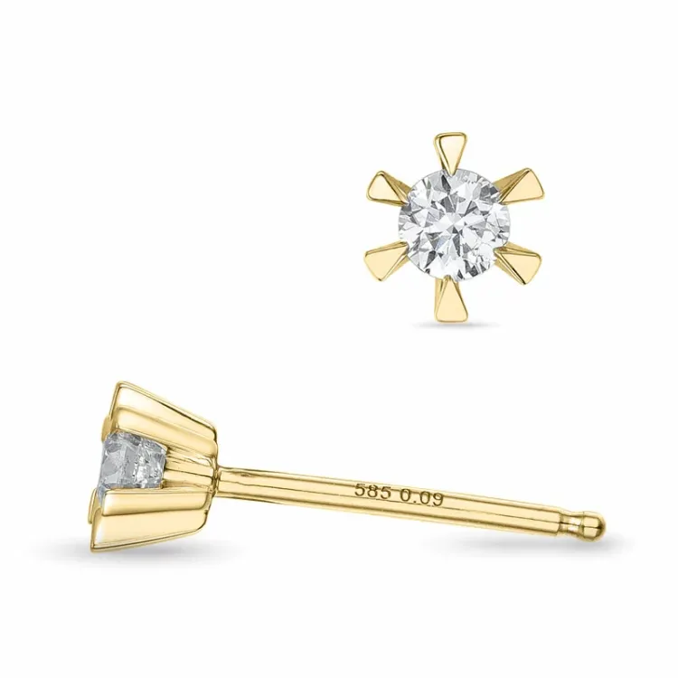2 x 0,09 ct kampajn - diamant solitäreörhängestift i 14 karat guld med diamant