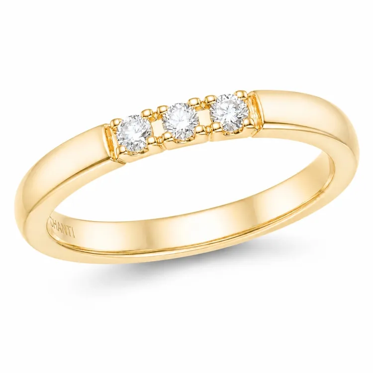 3 x 0,03 ct diamantring i 14  karat guld 0,09 ct