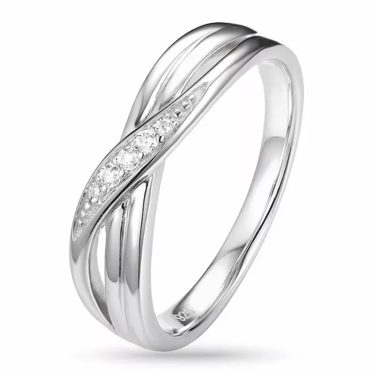 Elegant vridet zirkon ring i silver