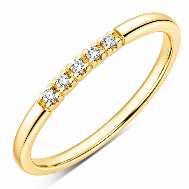 5 x 0,01 ct diamantring i 9 karat guld 0,05 ct