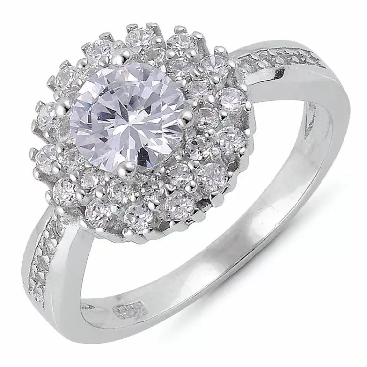 blommor zirkon ring i silver