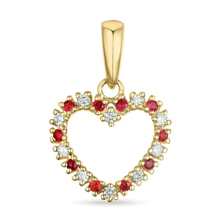 hjärta rubin diamantberlocker i 14  carat guld 0,08 ct 0,09 ct