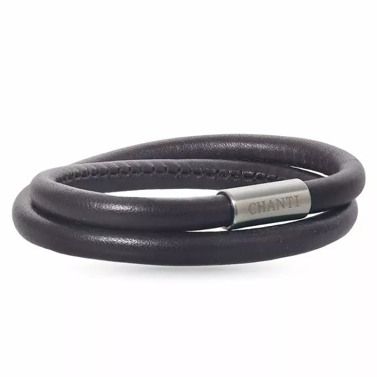 brun läder armband i stål  x 6 mm