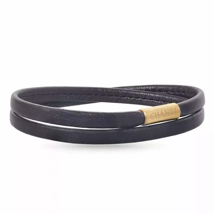 Platt brun armband i läder med förgyllt stål lås x 6 mm