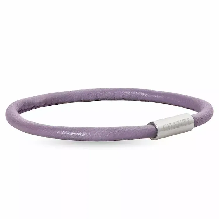 Rund lila magnetarmband i läder med stål lås x 4 mm