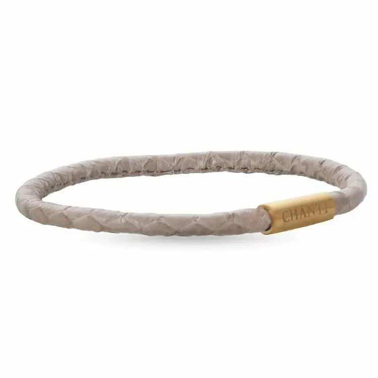 Rund beige ormarmband i läder med förgyllt stål lås x 4 mm