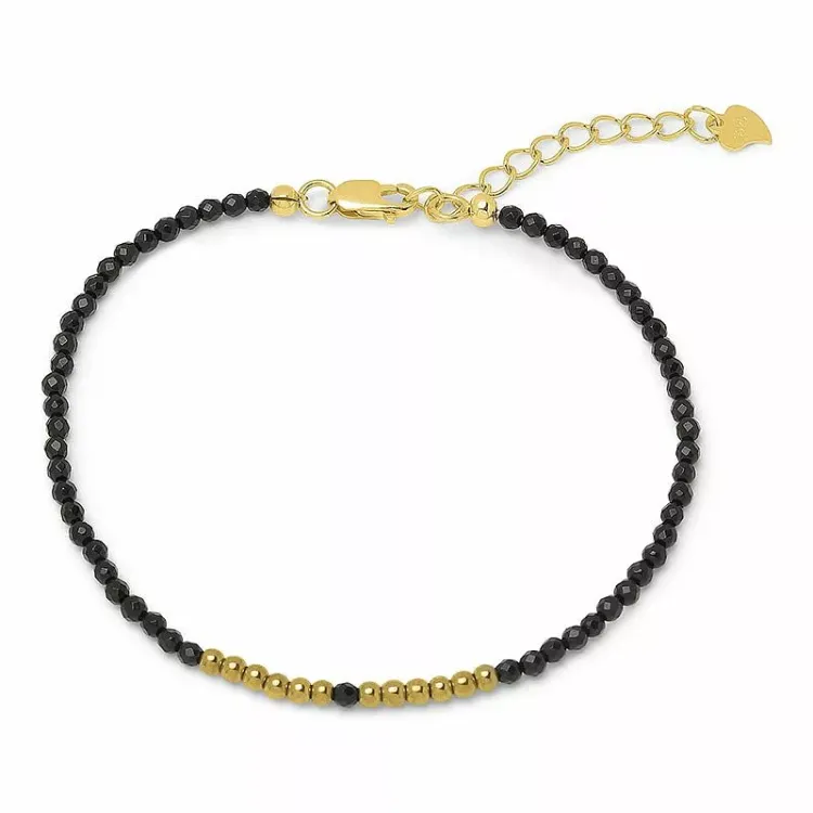mörkblå metallic armband med sten og hematite - Loom Stones