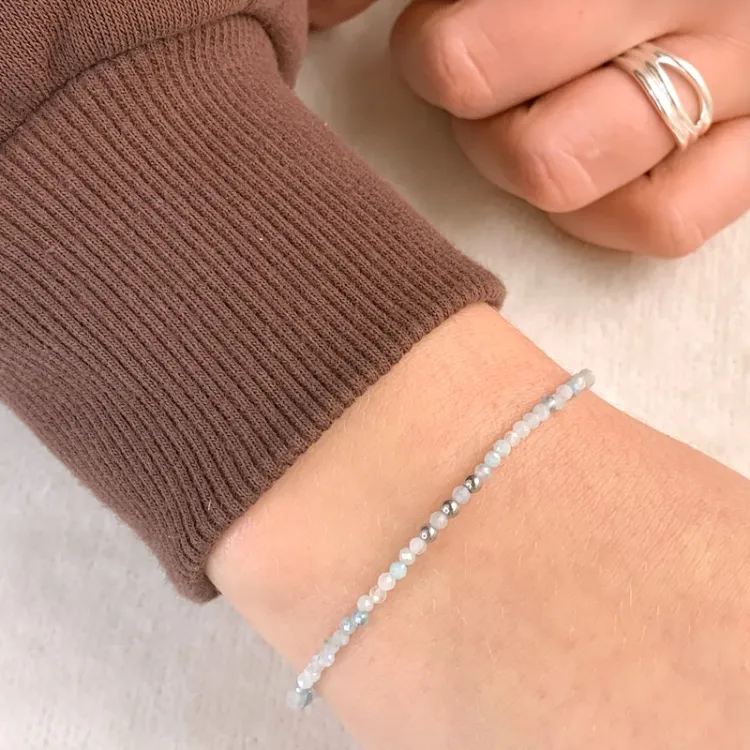 armband med akvamarin og 3 hematite - Loom Stones