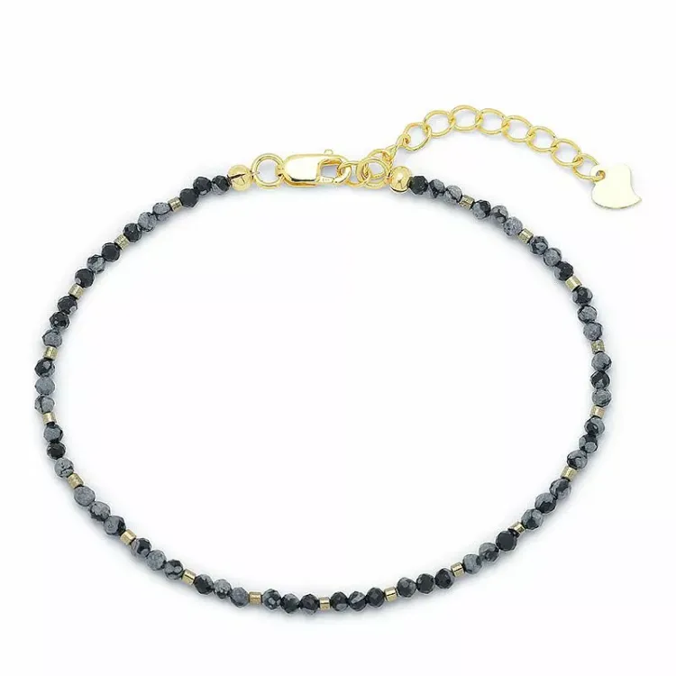 sten armband med obsidian og hematite - Loom Stones