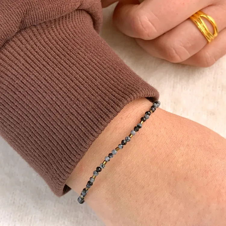 sten armband med obsidian og hematite - Loom Stones