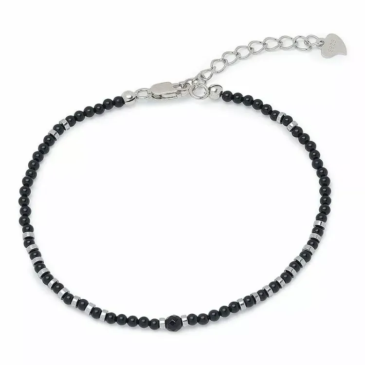 sten armband med onyxer og hematite - Loom Stones