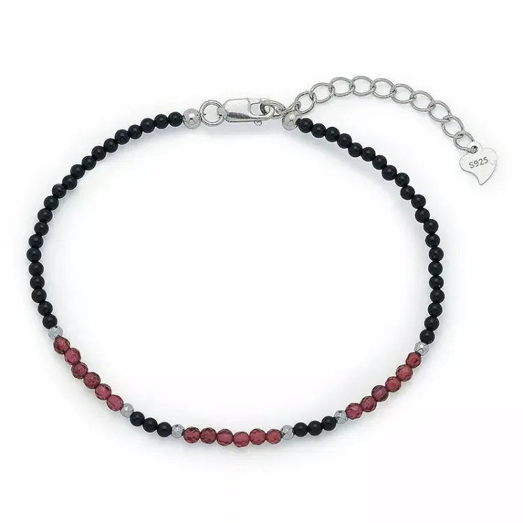 sten armband med onyxer og granat og 6 hematite.