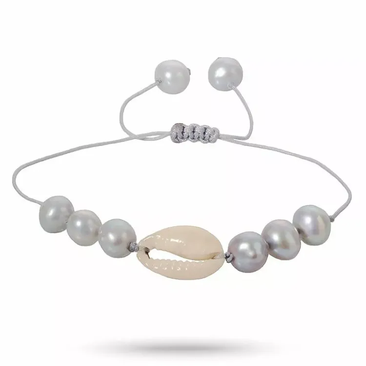 pärla shell mussla armband i silkes snöre 17 cm plus 5 cm  x 10 mm