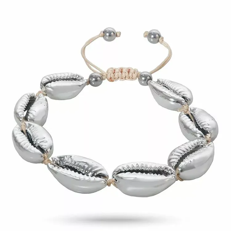 shell mussla armband i silkes snöre 17 cm plus 4 cm x 12 mm